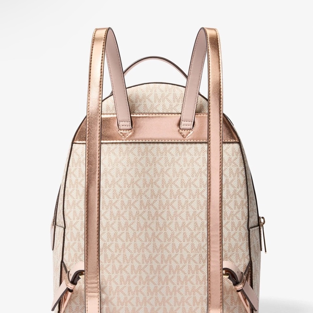 Michael Kors Sheila Medium Two Tone Signature Logo Backpack Rose Gold. NEW - Picture 12 of 13